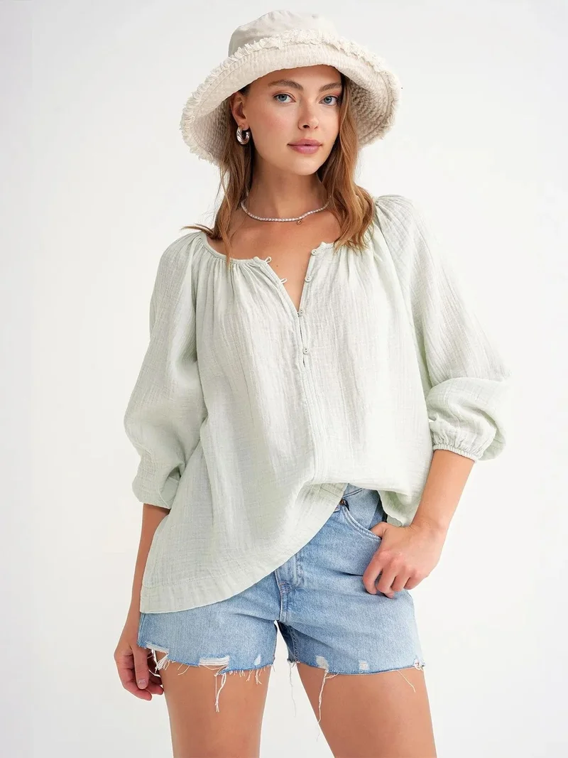 ميكسراي Mixray Buttoned Muslin Blouse